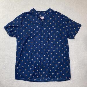 LGBTQ Pride Shirt Rainbow Flags Short Sleeve Button Up Navy Unisex Men’s XL EUC